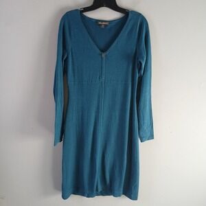 Tommy Bahama Women's Size Small 1/4 Zip Midi Knit Dress Long Sleeve Blue Stretch